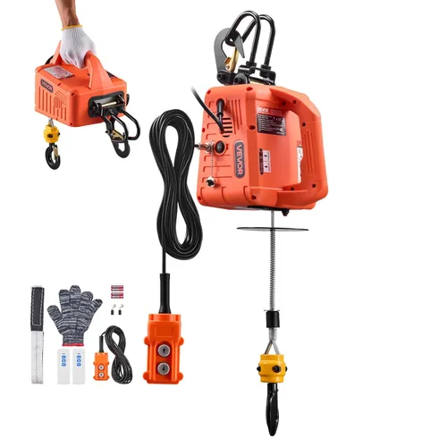 Vista 11 de VEVOR Polipasto Eléctrico 2 en 1, Capacidad de 1100 libras, Grúa Cabrestante Portátil de 1500W, Altura de Elevación de 25 pies, 16.4 pies/min