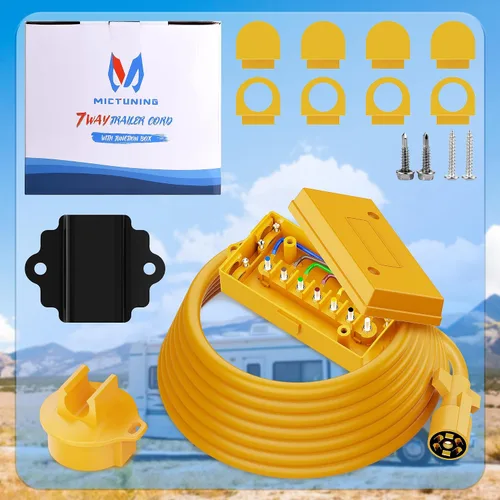 Vista 8 de MICTUNING Cable de remolque en línea de enchufe de 7 vías resistente con caja de conexiones de 7 bandas para remolques de caravana de 8 pies