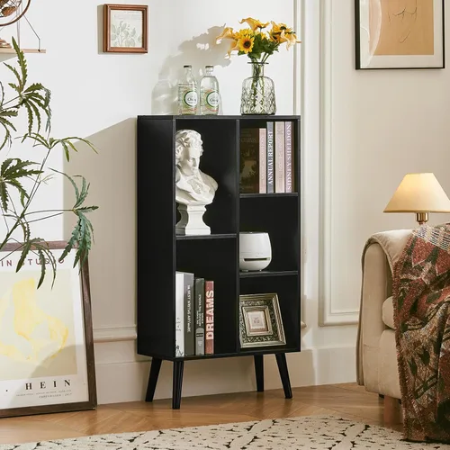 Vista 5 de LEYAOYAO Estantería de 5 cubos de 3 niveles con patas, estante negro menta para libros para niños, bonito organizador de almacenamiento, estantes