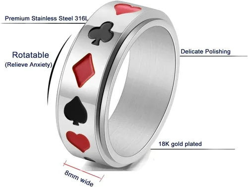 Vista 2 de Anillos giratorios giratorios chapados en oro de 18 quilates con circonita cúbica para mujeres y hombres 0.315 in de acero inoxidable