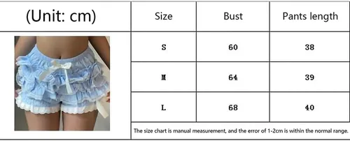 Vista 5 de Pantalones cortos con volantes Lolita para mujer, con ribete de encaje, diseño de calabaza en capas, pantalones cortos kawaii
