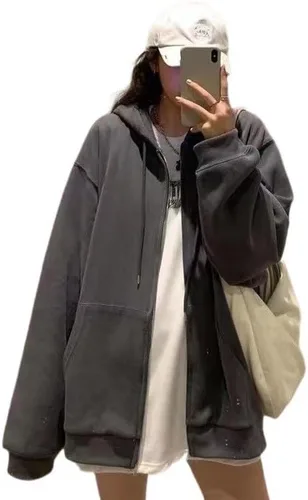 Vista 4 de SYYRXB Sudadera coreana con capucha y cremallera Y2k para mujer, Harajuku, suéter sólido con capucha de gran tamaño, otoño e invierno