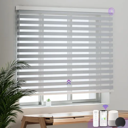 Vista 21 de Persianas motorizadas de cebra para ventana: Astomi - Persiana enrollable sin cordón con control remoto, persianas inteligentes funciona con Google