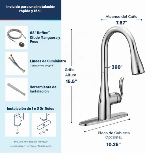 Vista 3 de Moen Arbor MotionSense Wave - Grifo de cocina sin contacto, cromado, 7594EWC Cromo