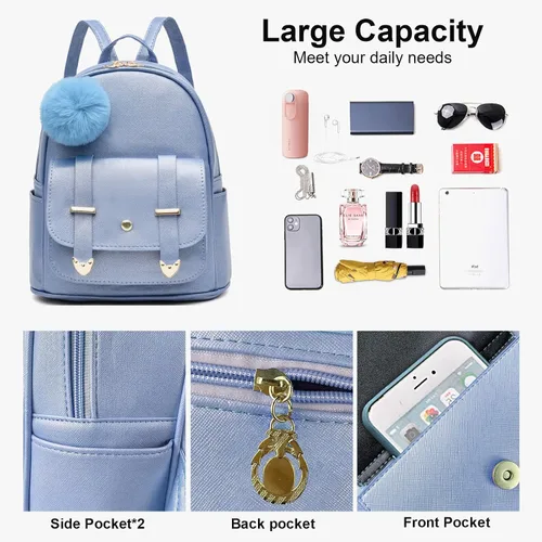 Vista 4 de Linda mochila pequeña para niñas, bolsas escolares de moda de piel sintética, mochila casual para adolescentes y mujeres, Lindo