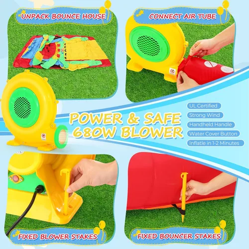 Vista 5 de Whubefy Casa de rebote para niños grandes de 8-12, 18 x 8.2 pies, curso de obstáculos inflable para niños de 3-6 con túneles dobles, tobogán grande