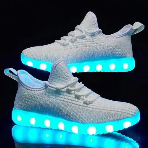 Vista 7 de Zapatos iluminados para mujeres y hombres, con carga USB, LED, para adultos, malla de Halloween, brillante, luminoso, entrenadores, bailando