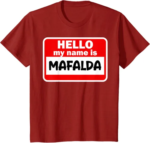 Vista 18 de Mafalda Hello Hi My Name Is Camiseta con nombre en camiseta personalizada, Negro