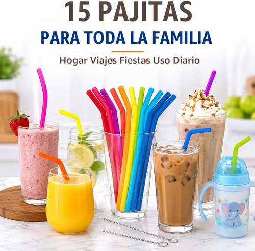 Vista 9 de 15 PAPAS PARA TODOS LOS VANOS - Pajitas reutilizables de silicona para vasos Yeti de 30 y 20 oz - Flexibles, fáciles de limpiar + 2 cepillos