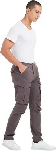 Vista 4 de Plaid&Plain Pantalones cargo ajustados con rodillas articuladas para hombre