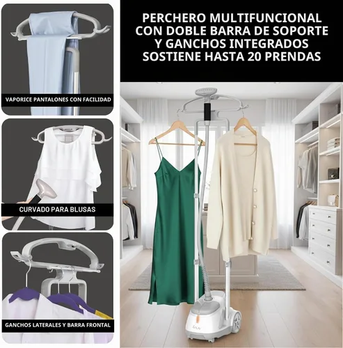 Vista 3 de SALAV® Vaporizador profesional para ropa de pie – Vaporizador de ropa resistente de 1500 W con cable retráctil, control de pedal de pie, ruedas