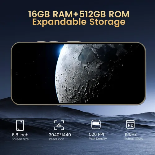 Vista 4 de Teléfono inteligente I25 Ultra Desbloqueado: Pantalla FHD+ de 6.99", 16GB RAM 512GB, batería 7000mAh, cámara de 108MP+68MP, lápiz óptico incorporado