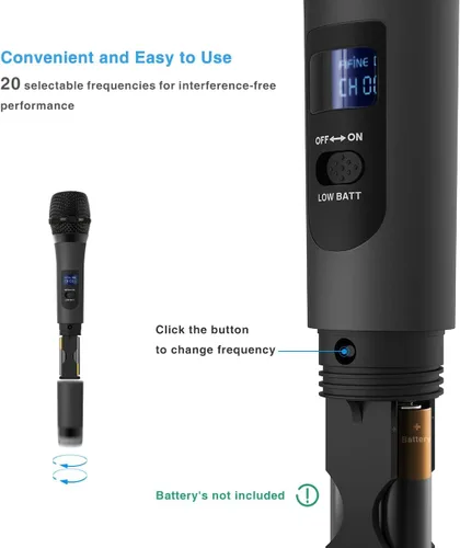 Vista 4 de Micrófono Inalámbrico, Micrófono Dinámico de Mano Sistema de Micrófono Inalámbrico para Noches de Karaoke y Fiestas en Casa para Divertirse Sobre