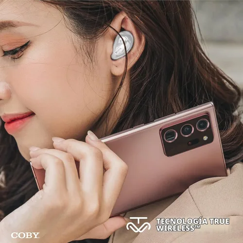 Vista 6 de Coby Audífonos delgados con Bluetooth, auriculares estilo frijol Negro