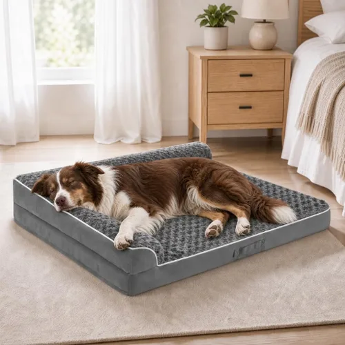 Vista 9 de Cama para perros de tamaño grande, cama ortopédica para perros grandes, cama impermeable para mascotas con funda extraíble lavable, sofá para Beige