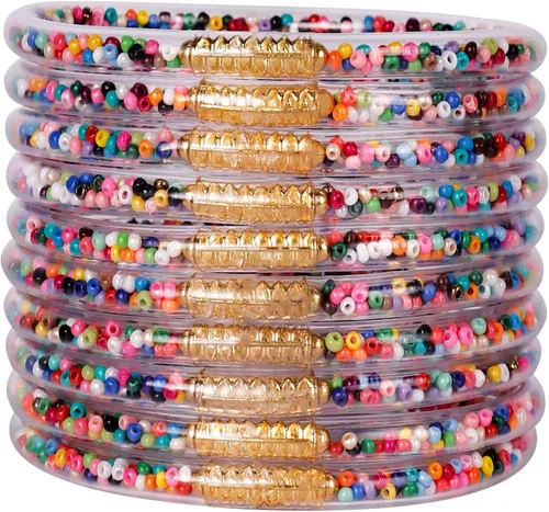 Vista 6 de Juego de pulseras de gelatina con purpurina joyas a la moda con forro de polvo dorado pulseras ligeras y bonitas para mujeres y niñas