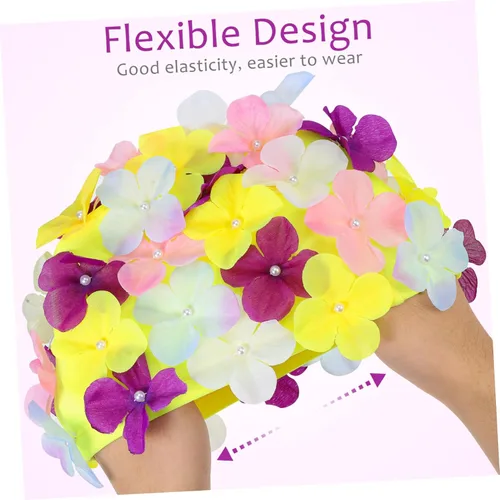Vista 3 de VANZACK Gorros de ducha para mujer, gorro de natación con flores, gorro de natación floral, gorro de natación para mujer
