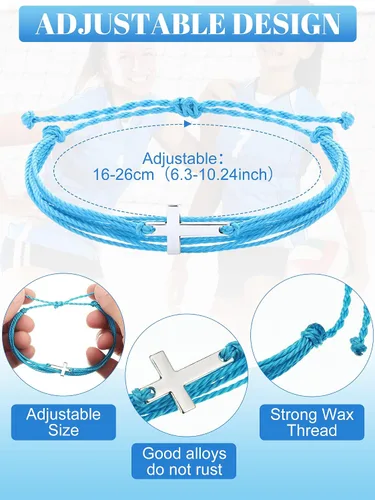 Vista 2 de 48 pulseras de cruz cristianas hechas a mano trenzadas, pulseras cristianas para mujeres, hombres, niños y niñas, Acero inoxidable, Acero