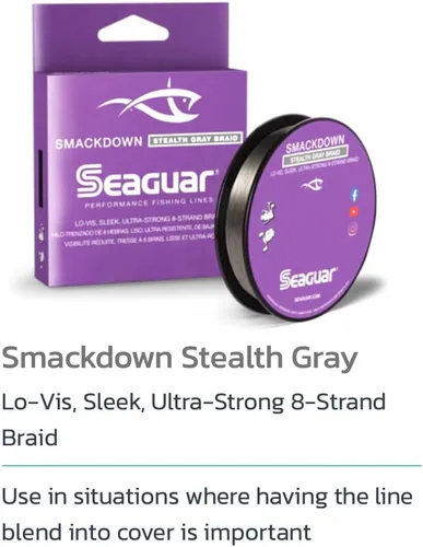 Vista 2 de Seaguar Smackdown - Línea de pesca trenzada de baja visibilidad, color gris sigilo, varios tamaños
