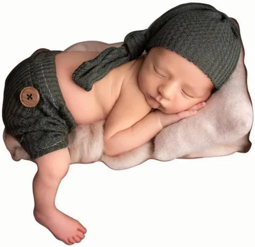 Vista 10 de Traje de fotografía para recién nacido, traje de bebé niño y niña, sesión de fotos de ganchillo, ropa de ganchillo, sombrero, pantalones, accesorio