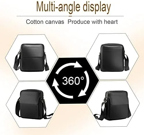Vista 6 de Eshow Bolso bandolera de cuero para hombre, bolso de mensajero retro lateral para trabajo, negocios, bolso casual, negro101