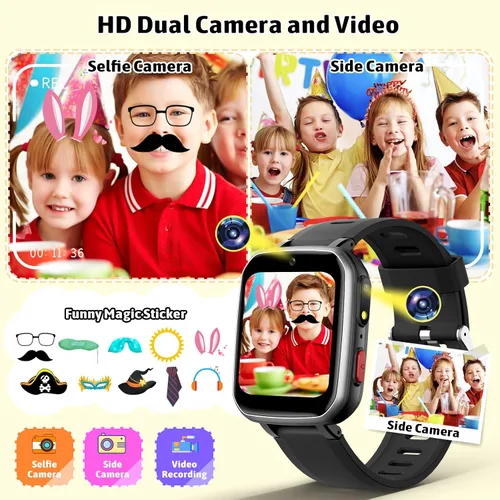 Vista 4 de zicor Reloj de juego para niños con 26 juegos de rompecabezas, doble cámara, reproductores de video personales, podómetro, grabadora de video