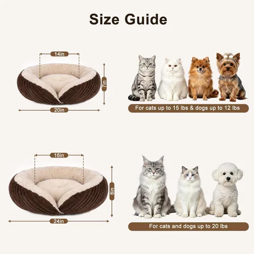 Vista 8 de Tovve Cama para gatos en interiores, sofá cama redonda lavable para gatitos Marrón