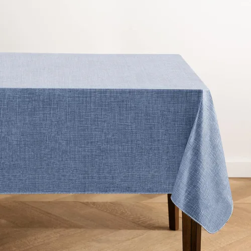 Vista 17 de Elrene Home Fashions - Mantel de vinilo con respaldo de franela inspirado en lino Monterey, resistente al agua y a las manchas, 52 pulgadas X 52 Azul