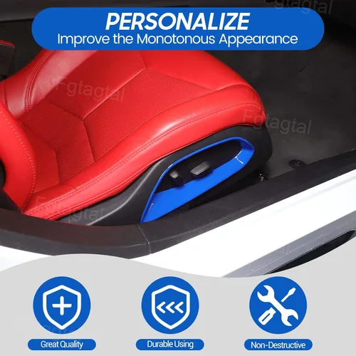 Vista 5 de Panel de botón de ajuste de asiento para Chevrolet Corvette C8 Stingray 2020-2024, marco de decoración de paneles de ajuste de asiento de automóvil