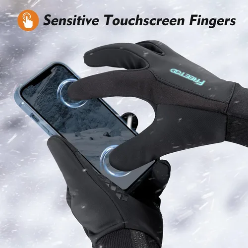 Vista 5 de FREETOO Waterproof Winter Gloves with Fleece Lining for Cold Weather for Men, Windproof Touchscreen Warm Gloves for Snow Running Cycling Driving