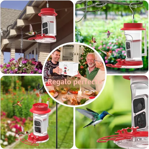 Vista 6 de Soliom Comedero de colibríes con cámara, comedero inteligente para pájaros con vista en vivo 2K, identificación de especies AI, a prueba de fugas