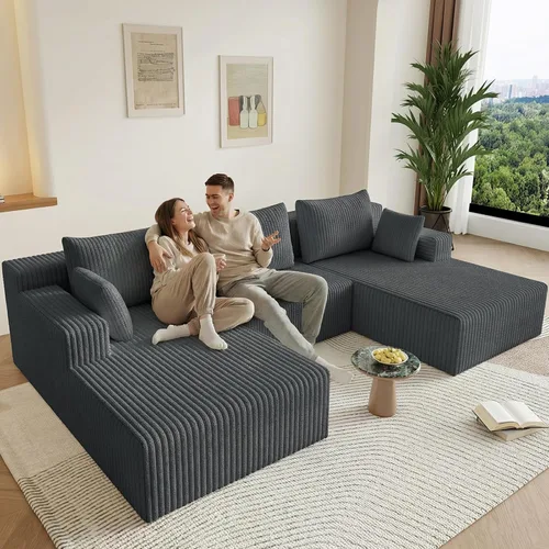 Vista 12 de Lakifun Sofá en Forma de L de 107" con Otomana, Seccional Modular Moderno Sofá Cómodo en Forma de U Nube, Asiento Profundo, Chaise Longue Cama