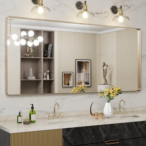 Vista 33 de LOAAO 20x16 Pulgadas Espejo de Baño con Marco de Metal Negro para Pared, Espejo de Tocador de Baño de Estilo Granja, Espejo Grande Rectangular