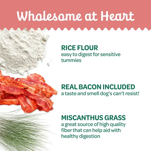 Vista 3 de Wholesome Pride Golosinas naturales y saludables para perros, paquete de 2 unidades para perros grandes, sabor a tocino, fabricadas en los Estados
