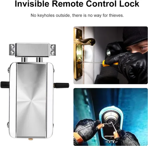 Vista 3 de Geevorks Cerradura electrónica inteligente de puerta con control remoto, cerradura inteligente inalámbrica, cerradura de seguridad oculta antirrobo