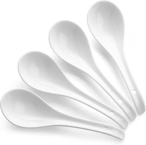 Vista 10 de DOWAN Cucharas de sopa, cucharas de sopa asiáticas de cerámica, cuchara japonesa negra grande para Ramen Pho Wonton Dumpling Miso, diseño de gancho