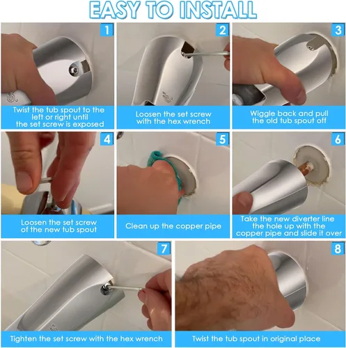 Vista 8 de Enhon Boquilla de bañera con desviador, repuesto de boquilla de grifo de bañera deslizante, conexión de tubo de cobre de 1/2, fácil de instalar