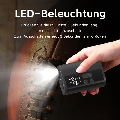 Vista 3 de Woowind Bomba eléctrica de baloncesto con indicador de presión, iluminación LED y banco de energía, inflador de bolas portátil automático con aguja