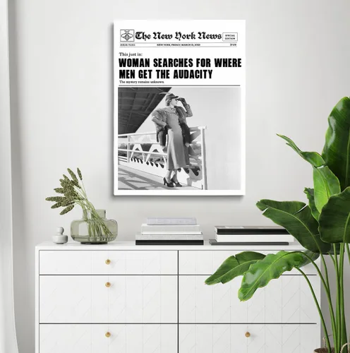 Vista 5 de Divertida decoración artística de pared, para mujeres, busca dónde los hombres obtienen la audacia, impresión de periódicos, portada de revista