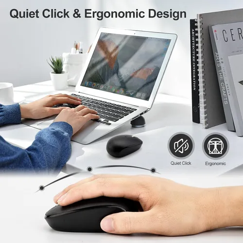 Vista 3 de Ratón inalámbrico sin sonido, ratones ópticos de 2.4 GHz con receptor nano adecuado para computadora/Windows/Mac/Chrome OS/Linux/Andriod/iOS (negro)