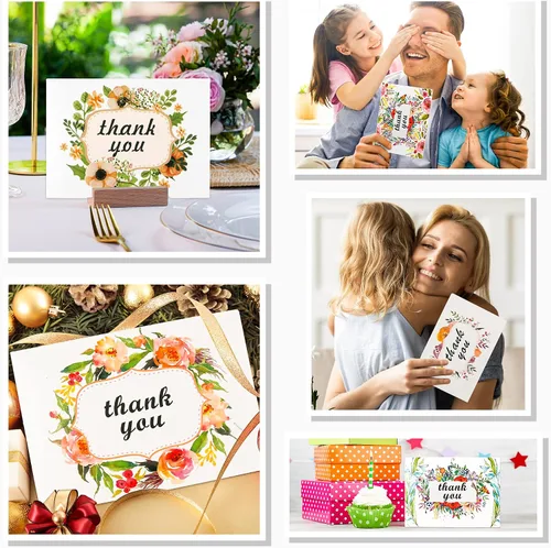 Vista 7 de Feela - Tarjetas de agradecimiento con sobres, paquete de 36 notas florales de agradecimiento con 36 sobres, 6 hojas de calcomanías de Feela