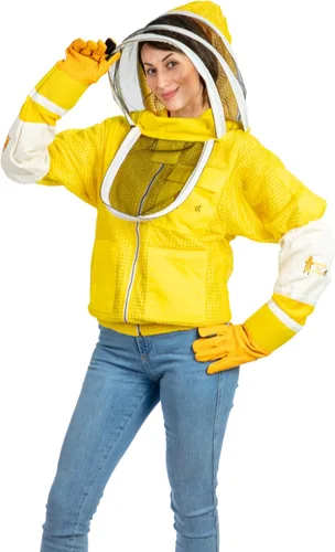Vista 3 de Chaqueta ventilada de apicultura de 3 capas de protección completa para apicultores con velo de esgrima (2XL, amarillo)