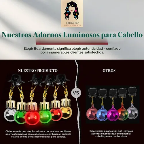 Vista 4 de Beardaments Luces para el cabello iluminadas: los adornos originales de, 16 bolas coloridas de Navidad para el cabello, para vacaciones, cosplay