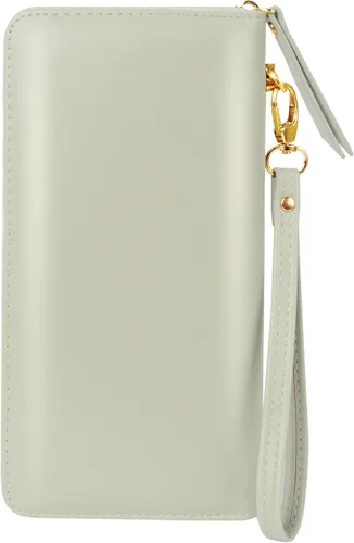 Vista 2 de Cartera de piel para mujer, con bloqueo RFID, bolsillo con cremallera, tarjetero, con ventana de identificación