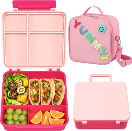 Vista 11 de Lonchera para niños con lonchera Bento con tarro de comida de 9 onzas, color negro Contenedor de almuerzo escolar a prueba de fugas de 4 azul