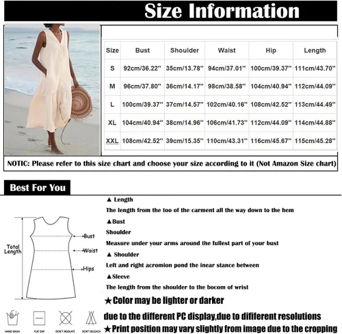 Vista 5 de EKVAHL Women's 2023 Sleeveless Tank Dress Cotton Linen Casual Comfortable Gradient Color Sundress Beach Maxi Dress Pockets
