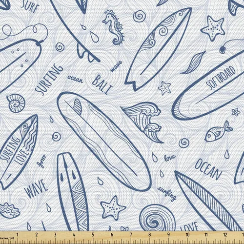 Vista 17 de Ambesonne Tela de panda por The Yard, Doodle Style Cheerful Time Personajes, unicornio, nubes, lluvia y corazones dibujados a mano, tela decorativa