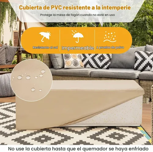 Vista 7 de Tangkula Mesa de fuego para exteriores de 50,000 BTU, mesa rectangular de gas propano de terrazo de 42 pulgadas con encendido automático, quemador