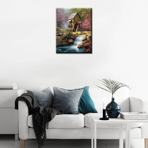Vista 4 de Tucocoo Pintura de cabaña forestal por números para adultos, kits de pintura al óleo digital sobre lienzo con pinceles y pigmento acrílico, rueda