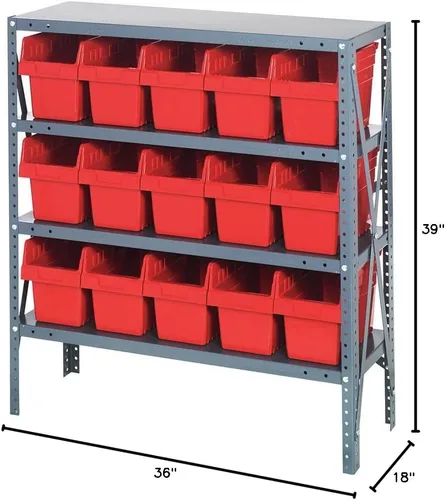 Vista 316 de Quantum QSBU-245BK Heavy Duty Shelving Unit with (7) Shelves and (24) QUS245 Black Bins for Garage Warehouse Storage Distribution 400 lb Load